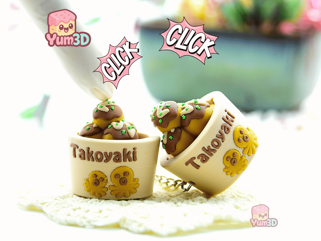 応援グッズ takoyaki 👌 Yum3D Takoyaki Delight for Food Lovers Fidget Clicker Keychain